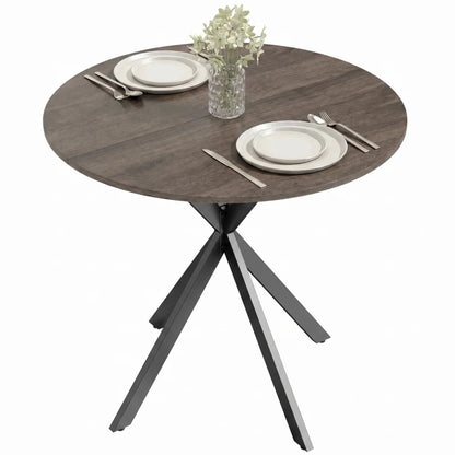 Nancy's Travo Eettafel rond - Ronde eettafel met houtlook - Bruin - Spaanplaat / Staal - Ø80 x 75H cm