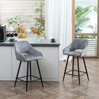 Nancy's Campia Barkrukken - Barstoelen - Set van 2 - Grijs - Fluweel - 50 x 53 x 94 cm