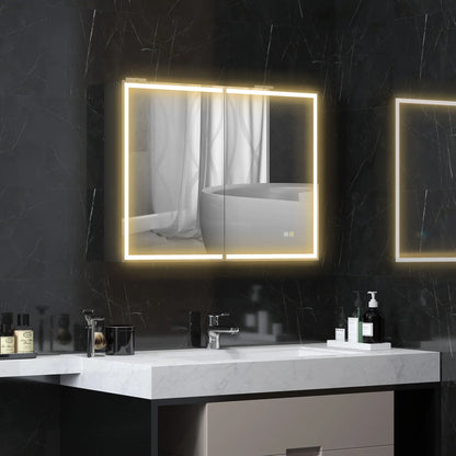 Nancy's Delebio Spiegelkast met Verlichting - Badkamerspiegel - Badkamerkast - Zwart - ± 80 x 15 x 60 cm