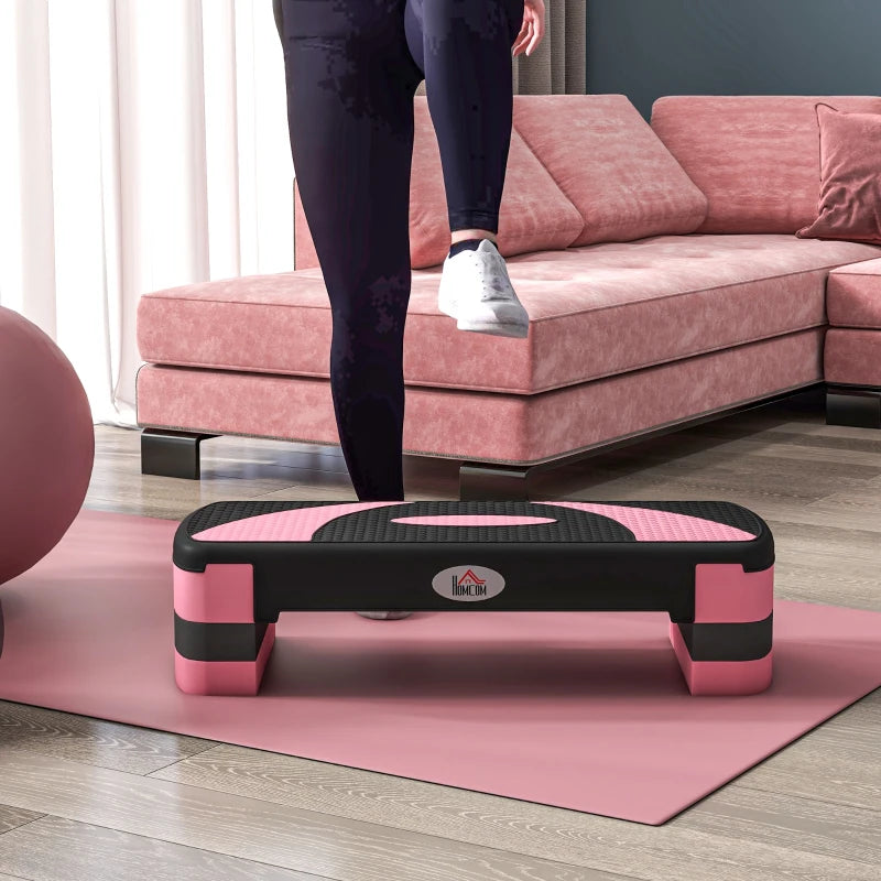 Nancy's Aviatico Aerobic Step - Fitness Step - Stepper - In Hoogte Verstelbaar - Zwart / Grijs / Roze - ± 80 x 30 x 20 cm