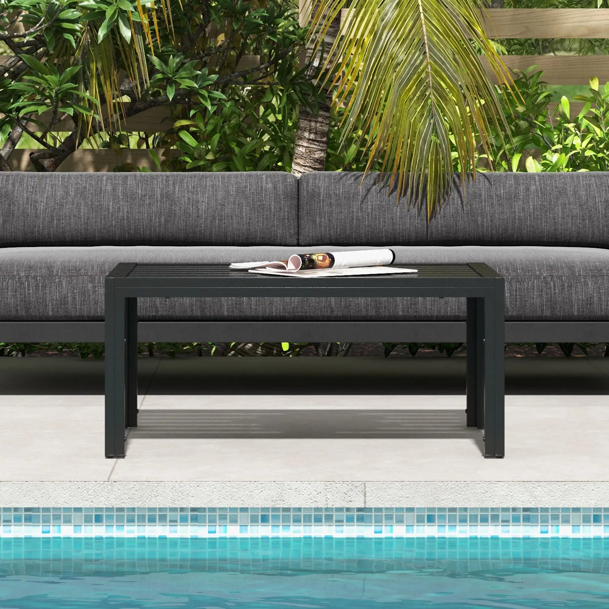Nancy's Cecina Tuintafel - Terrastafel - Salontafel voor Buiten - Zwart - Staal -± 100 x 60 x 45 cm