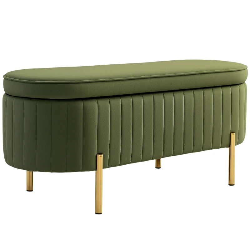 Nancy's Montese Opbergbank - Bankje met Opbergruimte - Groen - Fluweel - ± 110 x 45 x 45 cm