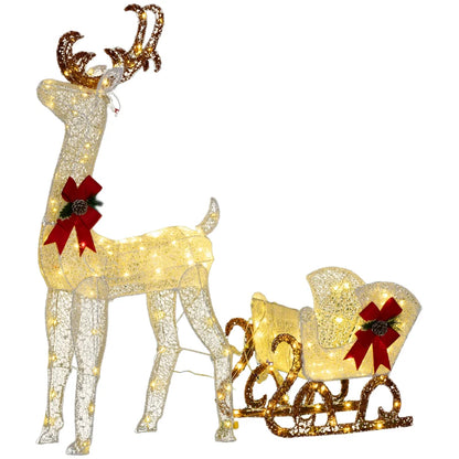 Nancy's Sanfins Rendier en Slee - Kerstdecoratie met LED-Verlichting - Arrenslee met Licht - Verlicht Rendier