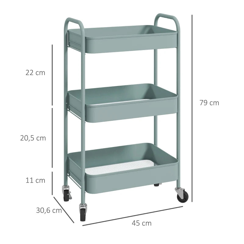 Nancy's Monterosi Trolley - Serveerwagen - Keukentrolley - Lichtblauw - Staal - ± 45 x 30 x 80 cm