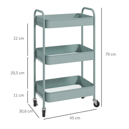 Nancy's Monterosi Trolley - Serveerwagen - Keukentrolley - Lichtblauw - Staal - ± 45 x 30 x 80 cm