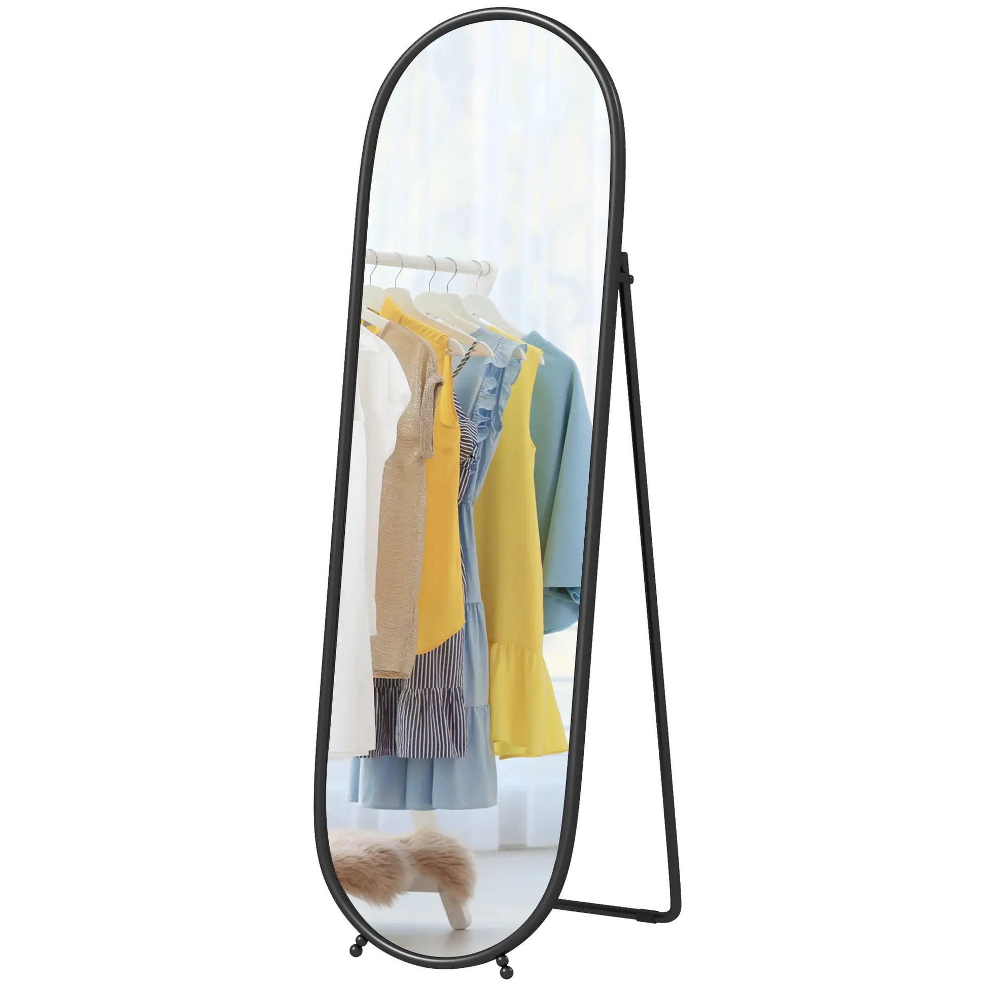 Nancy's Fornace Staande Spiegel - Kledingspiegel - Zwart - Staal / Glas - 40 x 4 x 160 cm