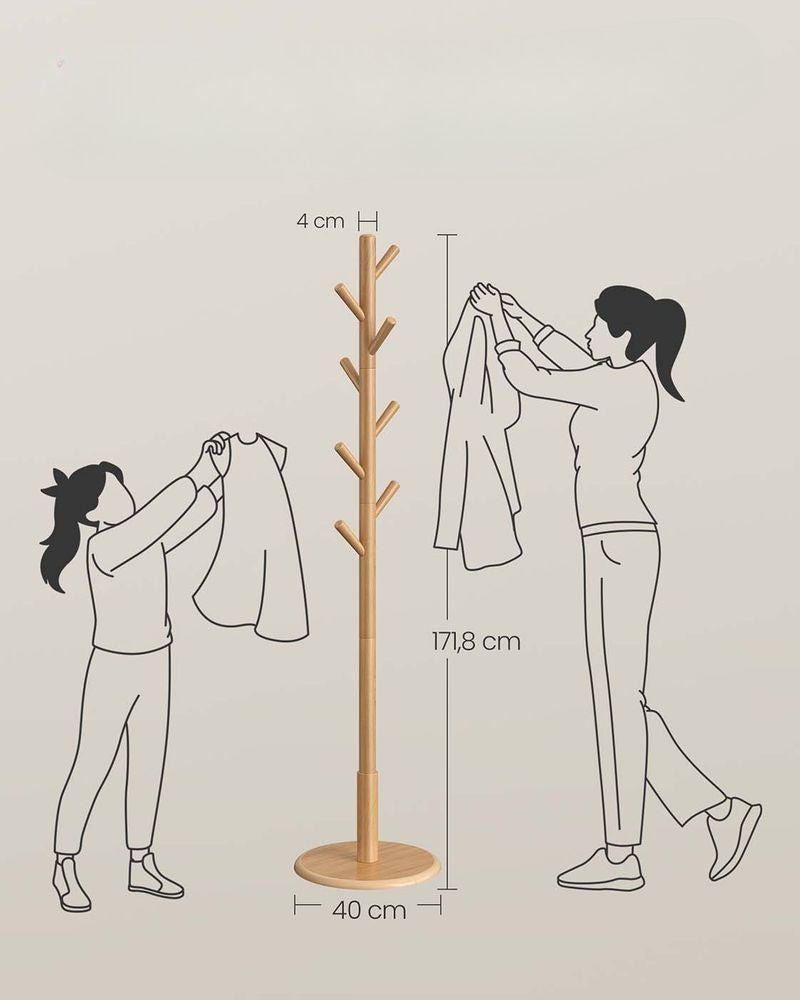 Nancy's Osimo Staande Kapstok - Garderobe - Kledingstandaard - Natuurlijk Hout - ± 170 cm Hoog