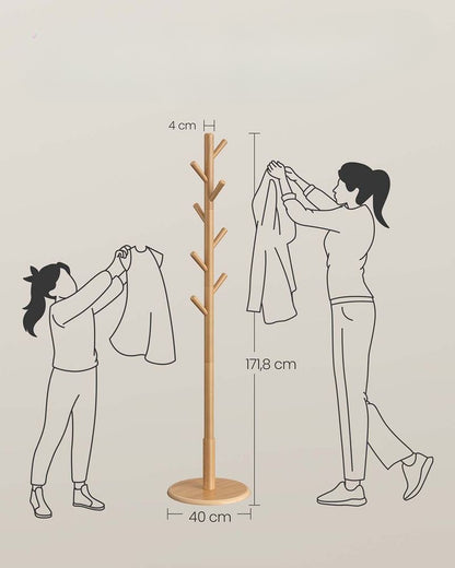 Nancy's Osimo Staande Kapstok - Garderobe - Kledingstandaard - Natuurlijk Hout - ± 170 cm Hoog