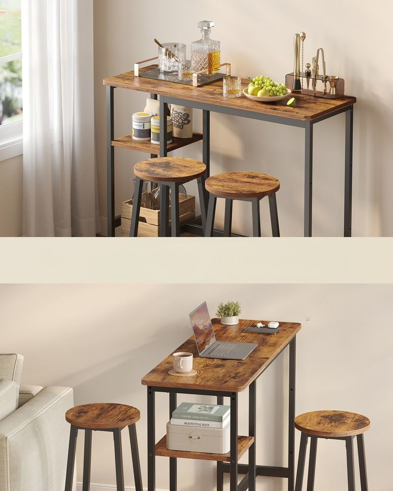 Nancy's Pozzallo Bartafel Set - Barset - Barkrukken met Bartafel - Vintage Bruin / Zwart