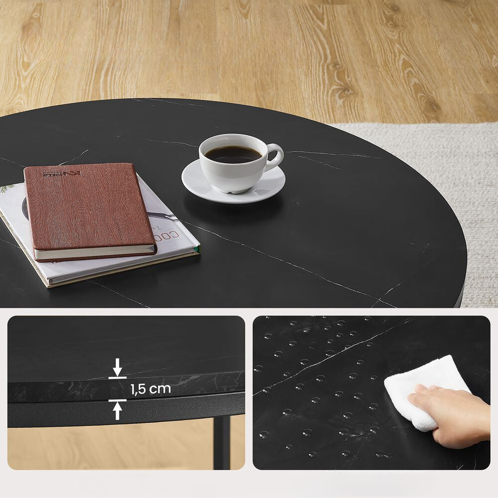 Nancy's Axminster Salontafel Met Zwart Marmerlook Tafelblad - Zwart - Staal - Modern - 80 x 44,5 cm