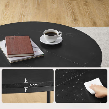 Nancy's Axminster Salontafel Met Zwart Marmerlook Tafelblad - Zwart - Staal - Modern - 80 x 44,5 cm