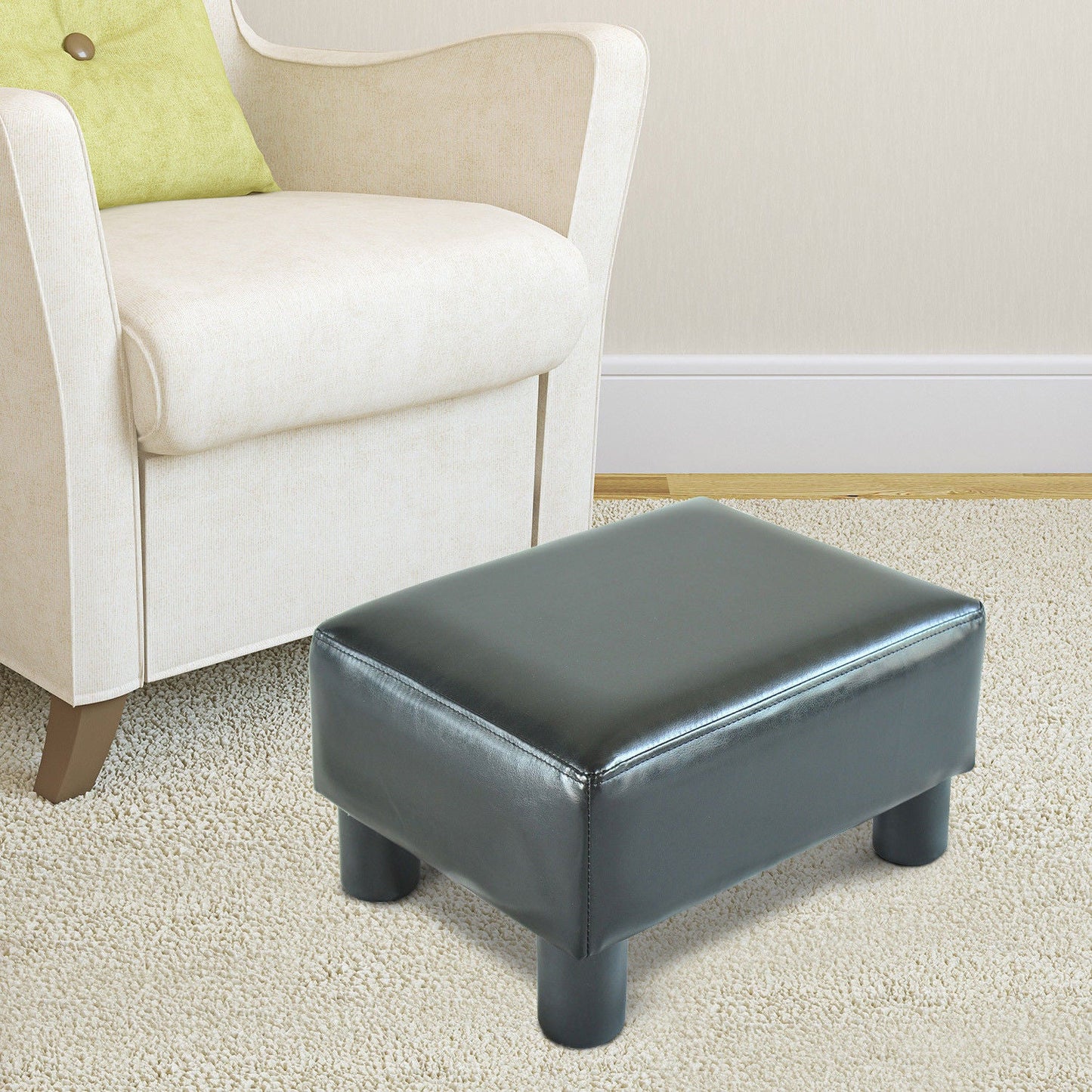 Nancy's New York Footstool - Tabouret - Repose-pieds - Pouf - Simili Cuir - Noir/Blanc - 40 x 30 x 24 cm