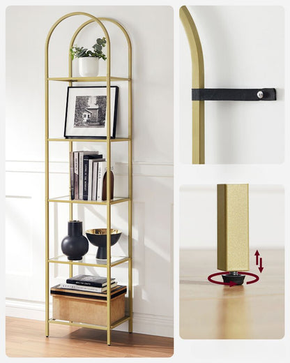 Nancy's Ventnor Boekenkast Goud - Staal - Glas - Modern - Opbergplank - 40 x 30,2 x 183,5 cm