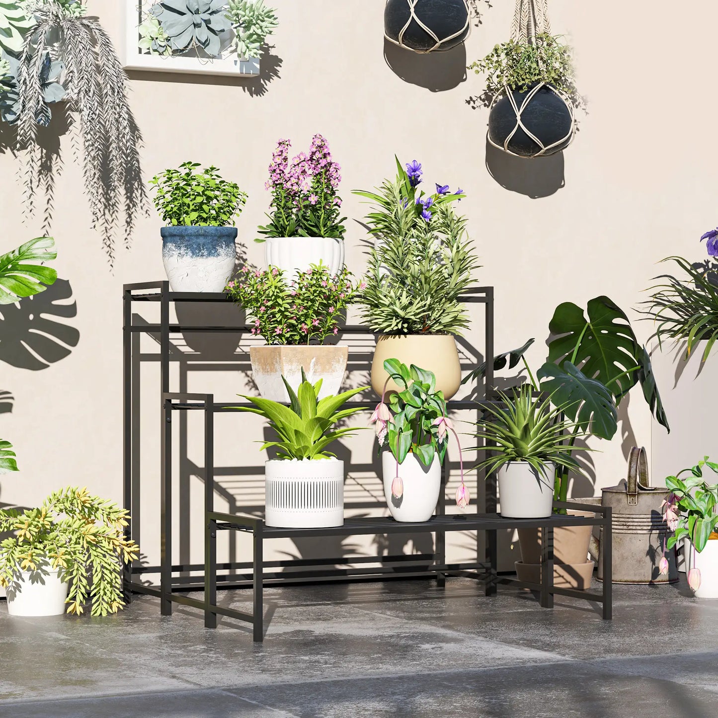 Nancy's Maxial Plantenrek - Bloemenstandaard - Plantenstandaard - Zwart - Staal - ± 75 x 70 x 65 cm