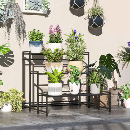 Nancy's Maxial Plantenrek - Bloemenstandaard - Plantenstandaard - Zwart - Staal - ± 75 x 70 x 65 cm