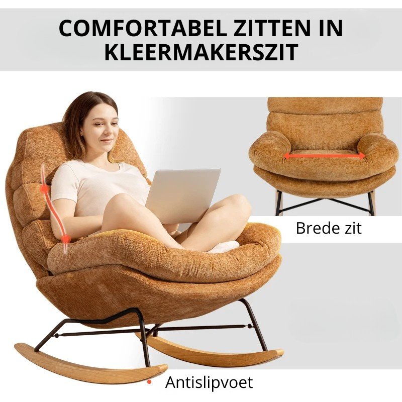 Nancy's Paciano Schommelstoel - Relaxstoel - Relaxfauteuil - Geel - Chenille