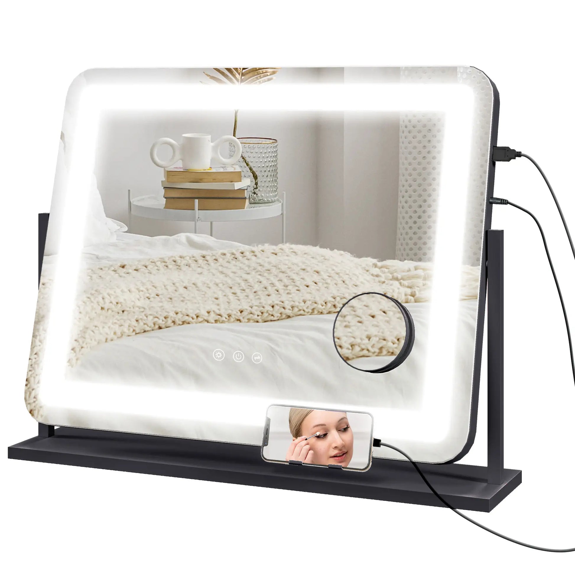 Nancy's Giustino Make-up Spiegel met Verlichting - Beauty Spiegel - Draaibaar - 10x Vergroting - Zwart - Staal