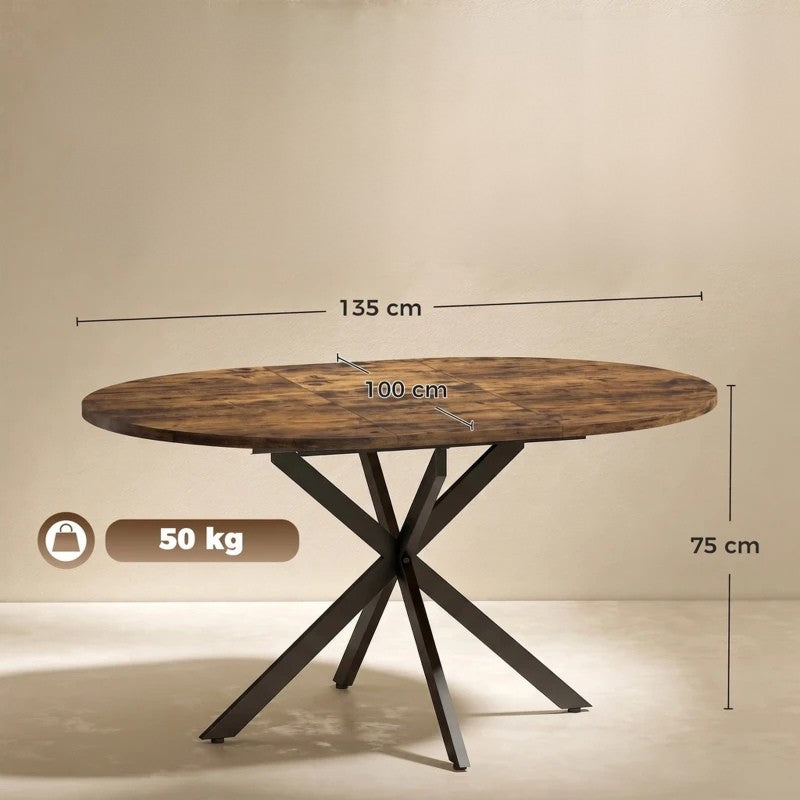 Nancy's Tossicia Eettafel Ovaal - Uitschuifbare eettafel - Tafel ovaal - Bruin / Zwart - MDF / Staal
