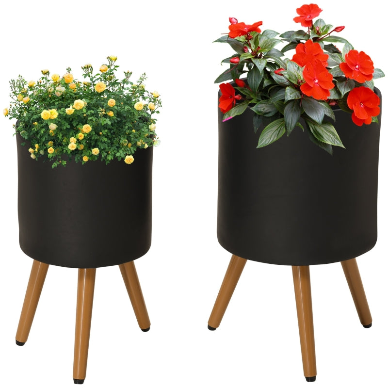 Nancy's Pinto Flower Pot - Set of 2 Flower Pots - Plant Stand - Black