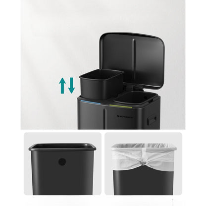 Nancy's Cookville Prullenbak- Afvalscheiding - 40 L - Pedaalemmer - Metaal - Handgrepen - Softclose - Zilver - 44,5 x 36 x 60 cm