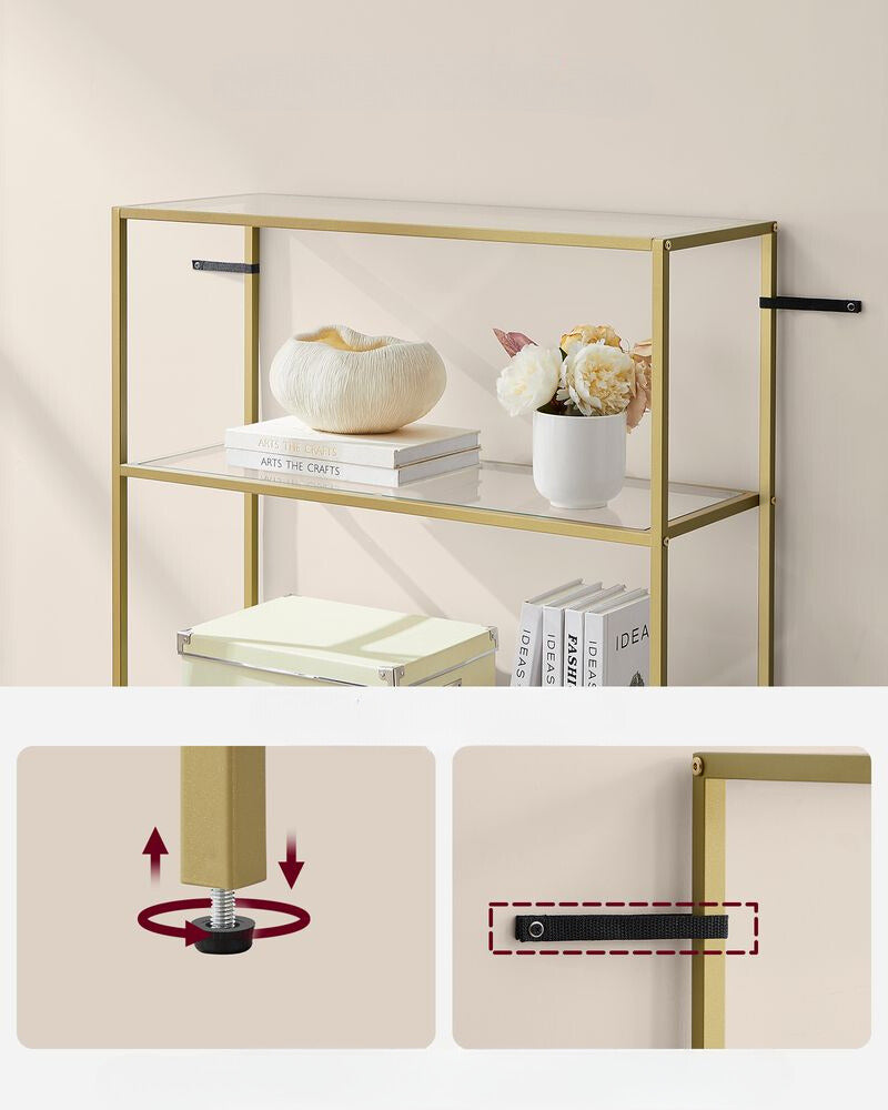 Nancy's Swindon Wall Cabinet Gold - Bookcase - Modern - Steel - Glass - 80 x 30 x 177.3 cm