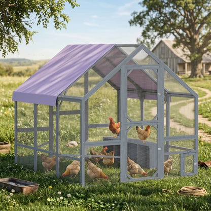 Nancy's Taleggio Kippenhok - Kippenren - Dierenverblijf - Donkergrijs / Paars - Sparrenhout - ± 210 x 185 x 185 cm