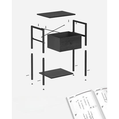 Nancy's Calne Bedside Table Black - Side table with drawer - Modern - 38 x 28 x 61 cm