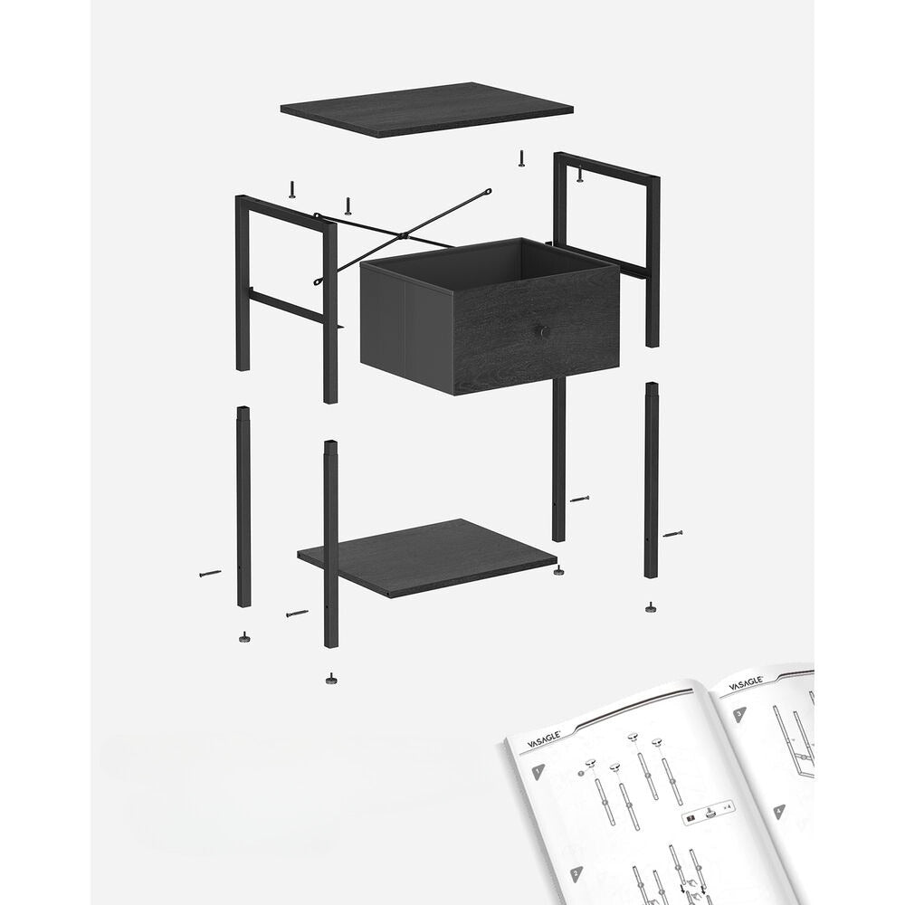 Nancy's Calne Bedside Table Black - Side table with drawer - Modern - 38 x 28 x 61 cm