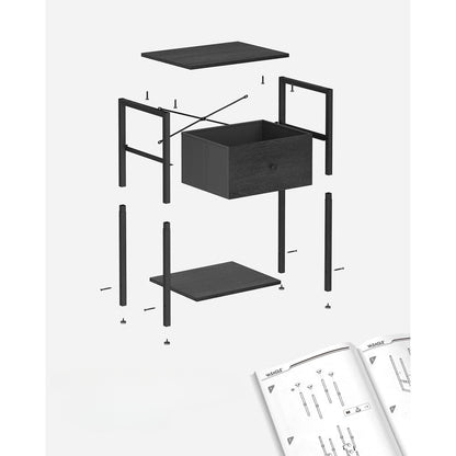 Nancy's Calne Nachtkastje Zwart - Bijzettafel met lade - Modern - 38 x 28 x 61 cm