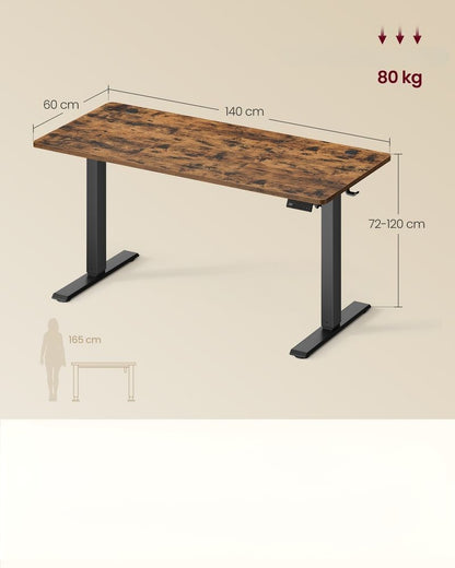 Nancy's Pozzilli Verstelbaar Bureau - Zit/Sta Bureau - Elektrisch verstelbaar - Vintage Bruin - ± 140 x 60 x 72-120 cm