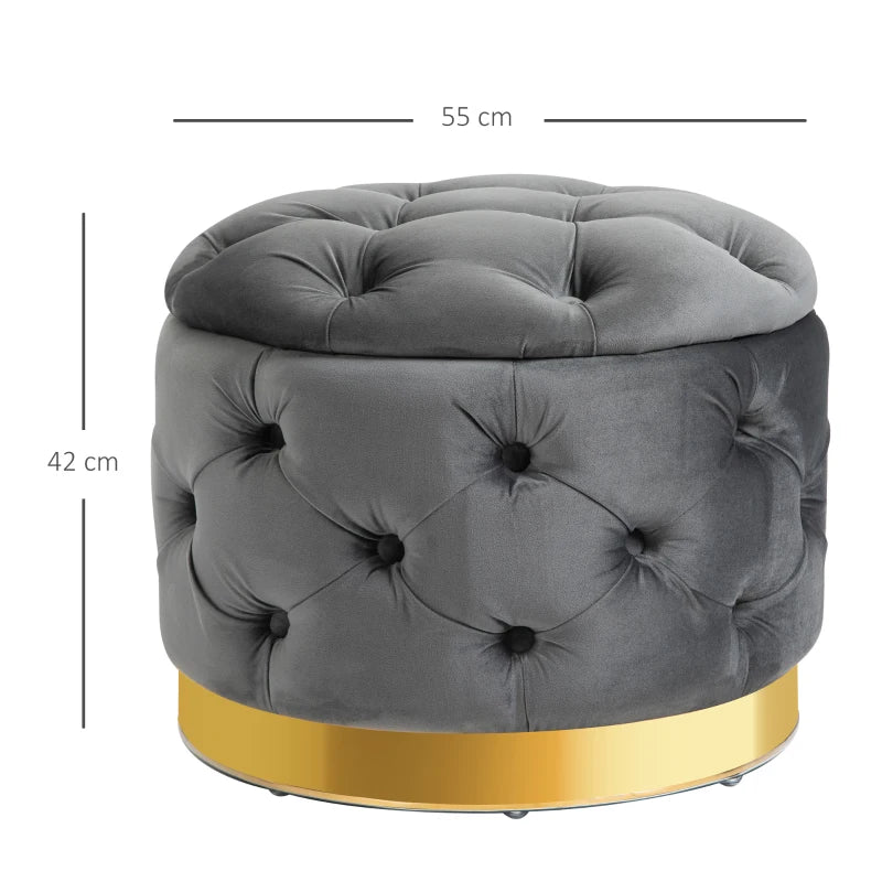 Nancy's Silverdale Hocker - Poef - Opbergruimte - Ottoman - Populierenhout - Antraciet - Grijs - ± 55 x 55 x 40 cm