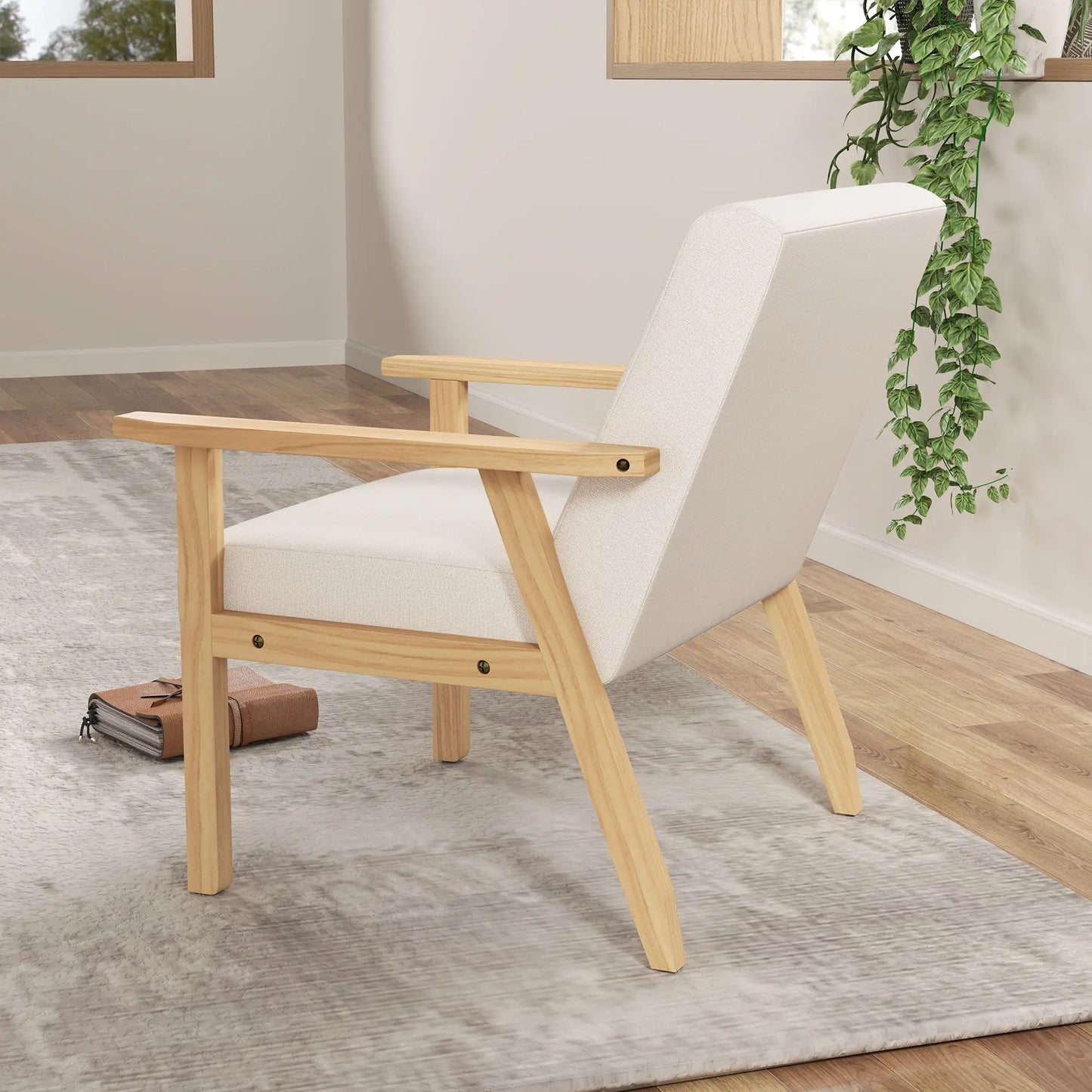 Nancy's Nabais Fauteuil - Relaxstoel - Stoel - Scandinavisch - Roomwit - Linnen / Dennenhout