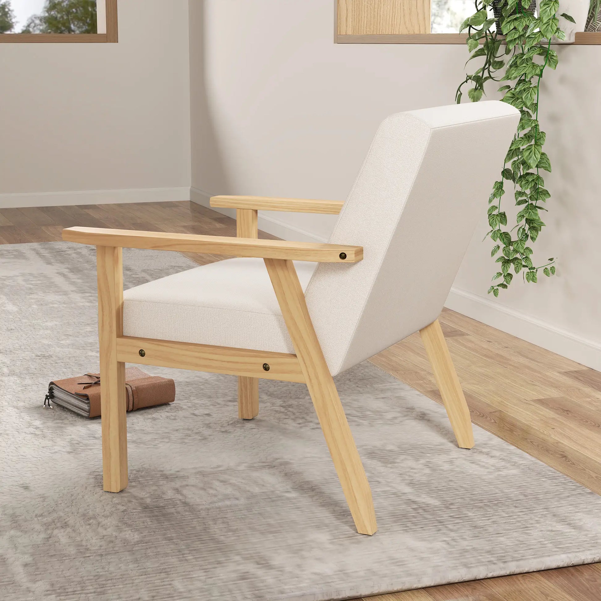 Nancy's Nabais Fauteuil - Relaxstoel - Stoel - Scandinavisch - Roomwit - Linnen / Dennenhout