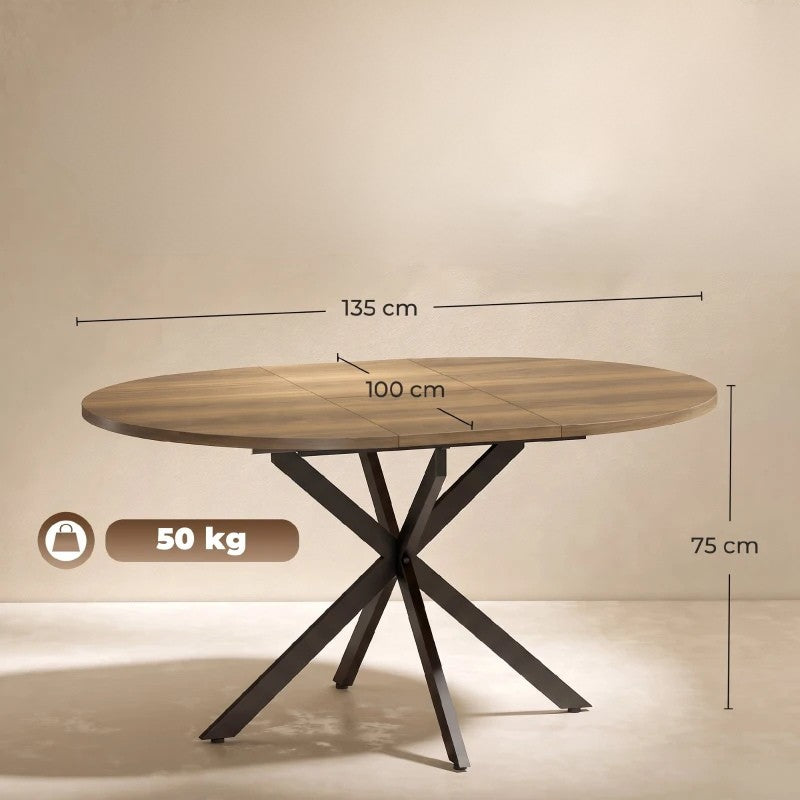 Nancy's Tossicia Eettafel Ovaal - Uitschuifbare eettafel - Tafel ovaal - Bruin / Zwart - MDF / Staal