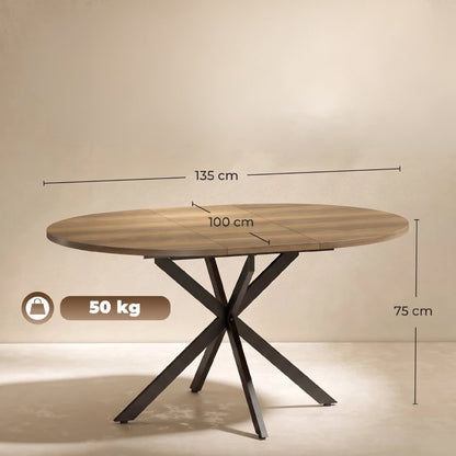 Nancy's Tossicia Eettafel Ovaal - Uitschuifbare eettafel - Tafel ovaal - Bruin / Zwart - MDF / Staal