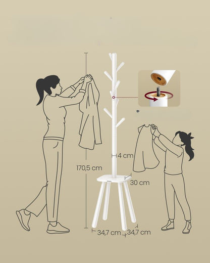Nancy's Casteleiro Staande Kapstok - Garderoberek - Wit - Rubberhout - ± 170 cm hoog
