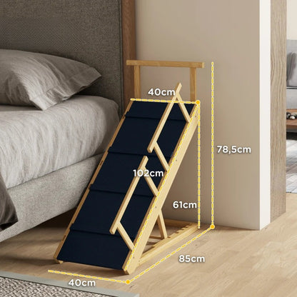 Nancy's Soriso Hondentrap - Dierentrap - Instelbare Hoogte - Antislip - Naturel Hout / Zwart