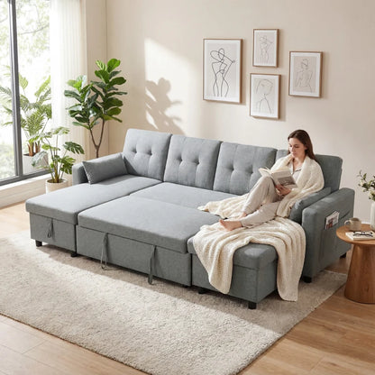 Nancy's Stagno Slaapbank - Logeerbed - Ligbank - Grijs - Linnen