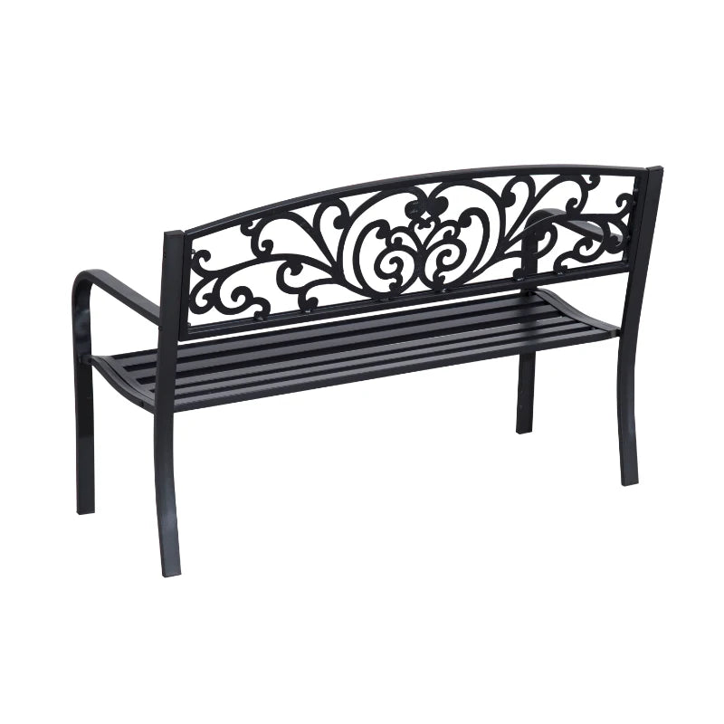 Nancy's Resiutta Tuinbank - Balkonbank - Parkbank - Zwart - Staal - ± 125 x 60 x 85 cm