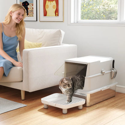 Nancy's Talla Kattenbak - Katten toilet - Katten WC met Deksel - RVS / Kunststof - ± 60 x 40 x 45 cm