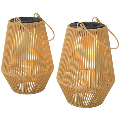 Nancy's Satriano Sfeerverlichting voor buiten - Zonne-lataarns - Buitenlampen - Set van 2 - Bruin - Rotan