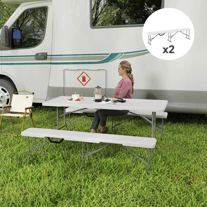 Nancy's Corsanico Campingbanken - Picknickbanken - Set van 2 - Opvouwbaar - Wit - ± 180 x 30 x 40 cm