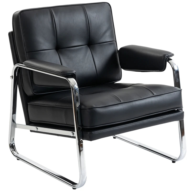 Nancy's Spert Fauteuil - Relaxstoel - Waterafstotend PU-Leer - Zwart / Zilver