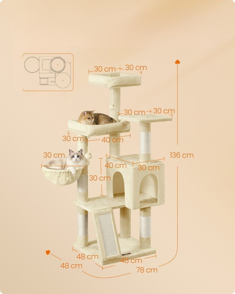 Nancy's Settala Krabpaal - Kattenboom - Krabplank - Beige - ± 50 x 50 x 135 cm