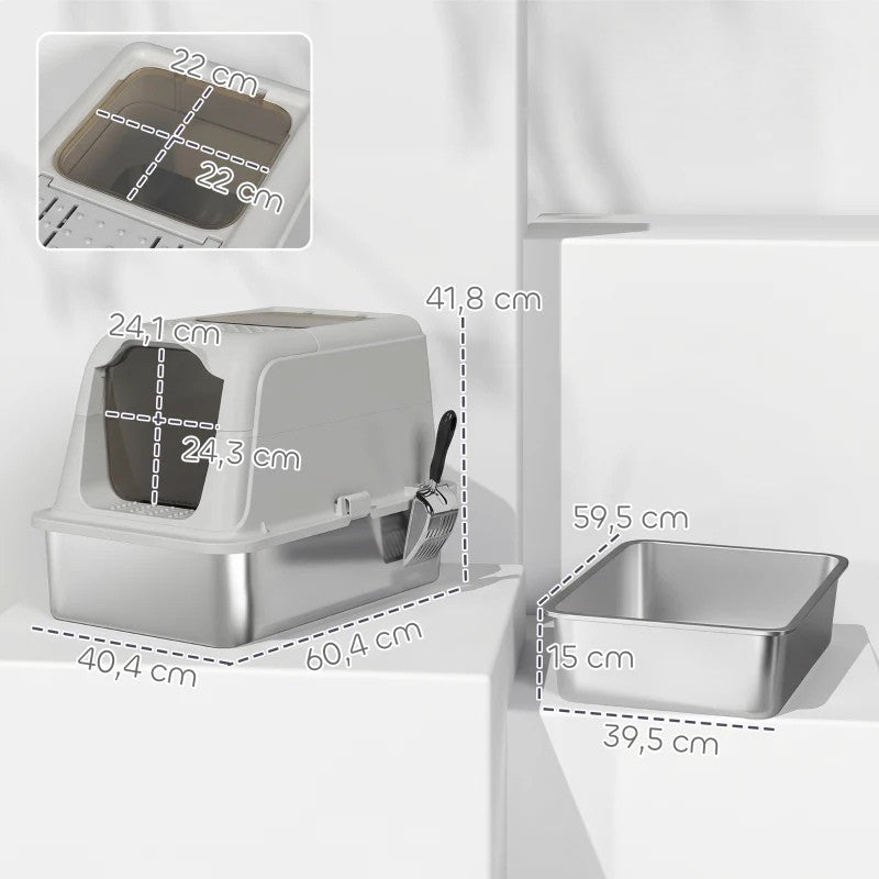 Nancy's Taormina Kattenbak - Katten Toilet - Katten WC - Lichtrijs - RVS / Kunststof - ± 60 x 40 x 40 cm