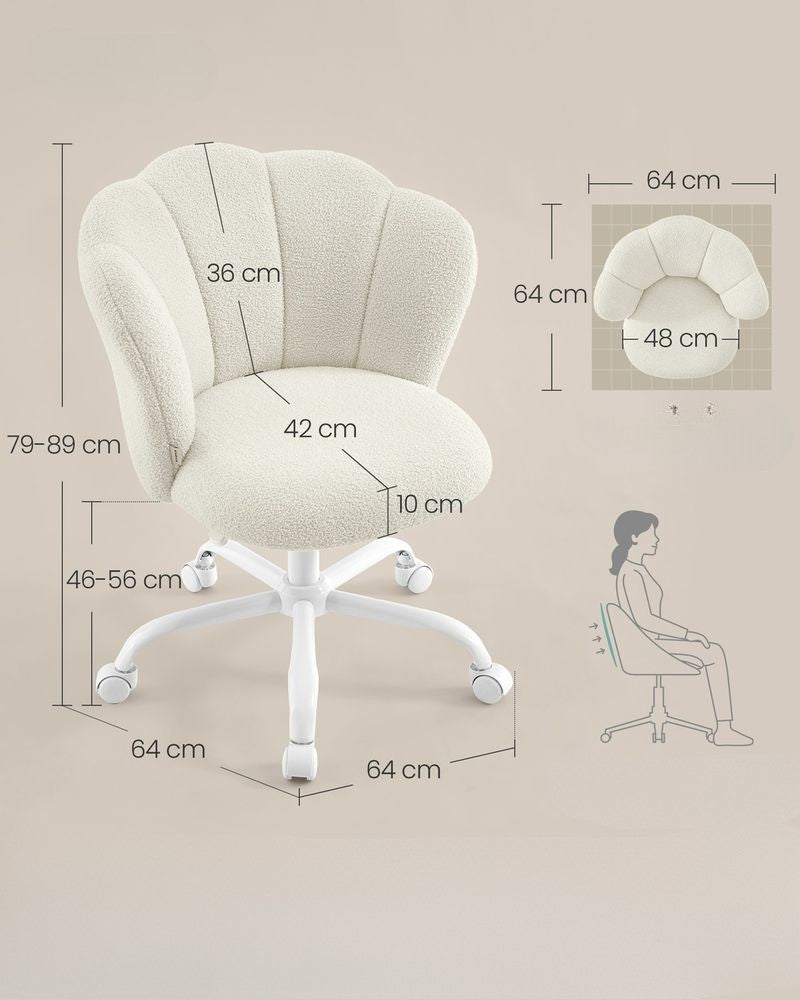 Nancy's Serrone Make-Up Krukje - Make-Up Stoel - Kaptafel Kruk - Kaptafel Stoel - Crèmewit - Fleece