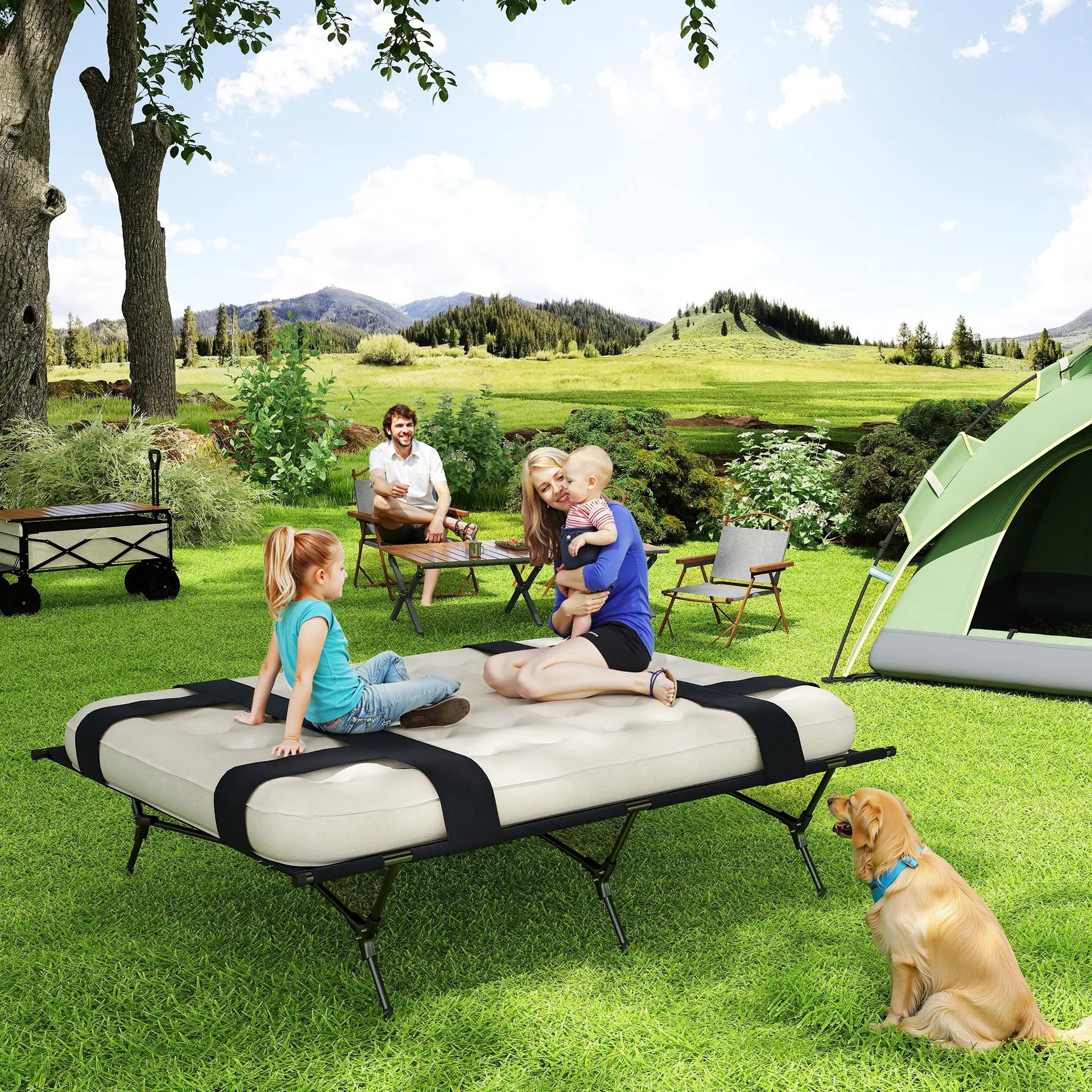 Nancy's Druogno Campingbed - 2-Persoons Luchtbed - Automatische Luchtpomp - Zwart / Kaki