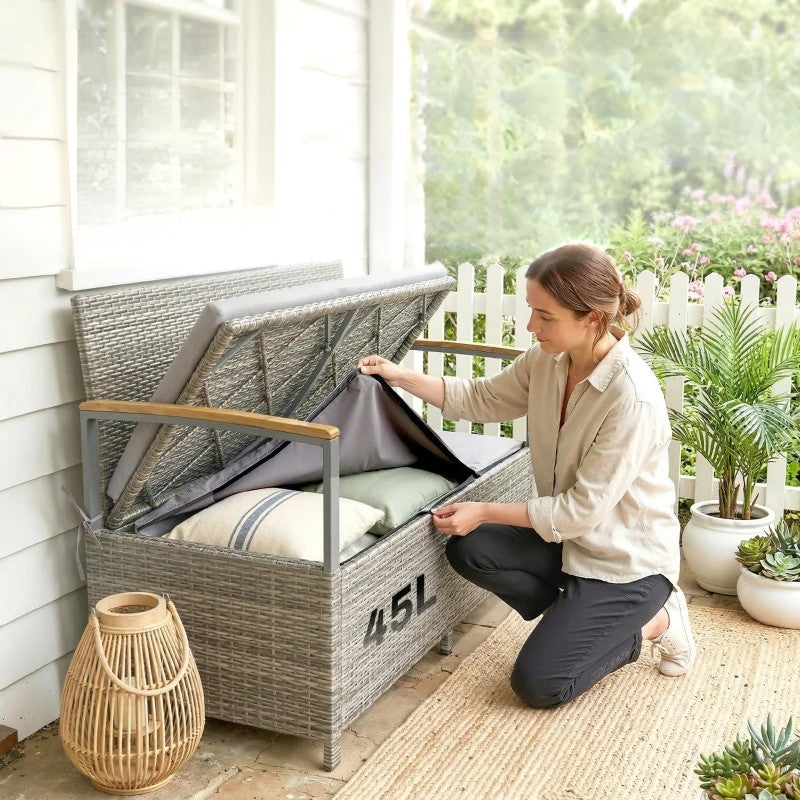 Nancy's Salorno Tuinbank - Parkbank - Bank voor buiten - Grijs / Natuurlijk hout - Rotan - ± 120 x 60 x 85 cm