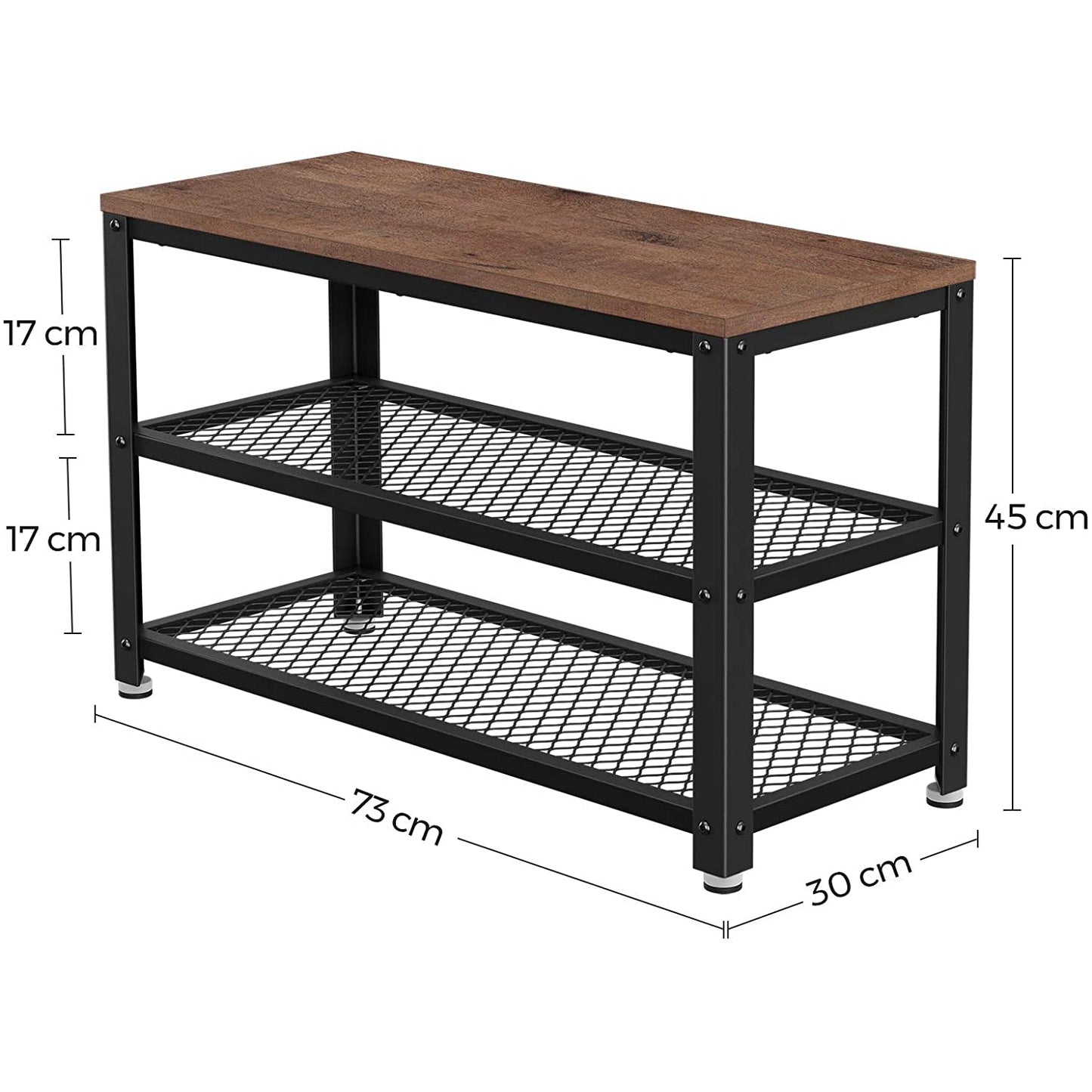 Nancy's Shoe Rack - Storage Rack - 3 Tiers - Industrial - Rustic Brown - 73 x 30 x 45 cm