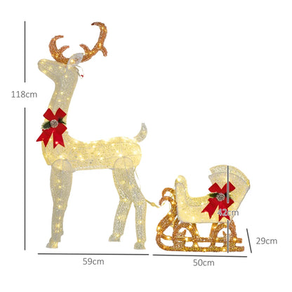 Nancy's Sanfins Rendier en Slee - Kerstdecoratie met LED-Verlichting - Arrenslee met Licht - Verlicht Rendier